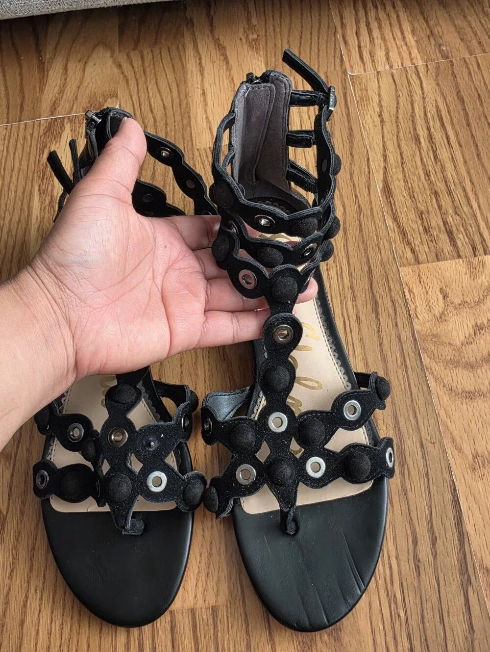 Sam Edelman Black Suede Embellished Gladiator Sandals